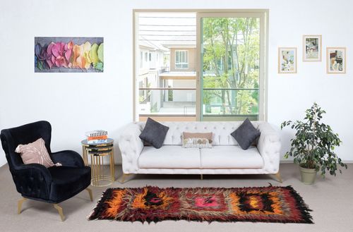 3x8.7 Ft Vintage Shag Pile Handmade Turkish Tulu Runner Rug Made Of Mohair Wool photo furniture