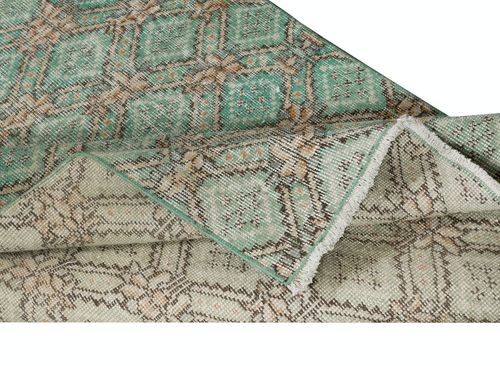 3.8x7 Ft Handknotted Vintage Floral Design Turkish Accent Rug In Shades Of Green photo for sale
