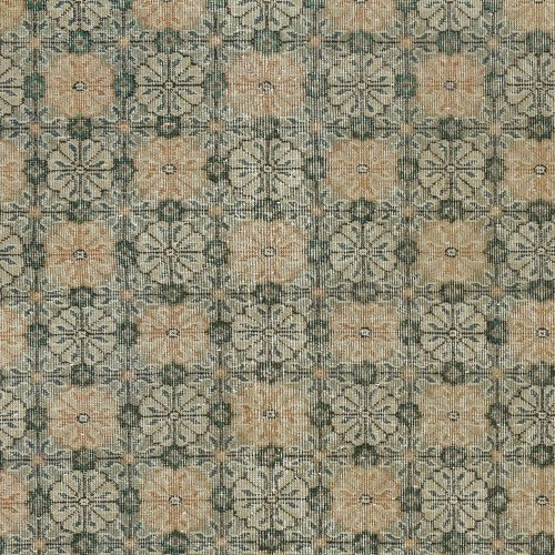 4x7 Ft Vintage Hand Made Green Area Rug With Floral Design & Solid Orange Border photo 319.0