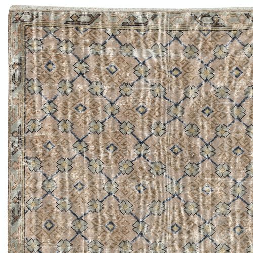 3.7x6.7 Ft Vintage Handmade Pink Turkish Accent Rug With Floral Design photo Textiles