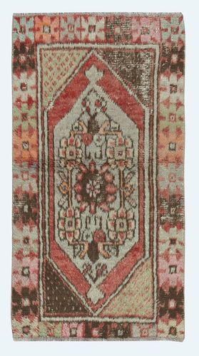 27x50 In Vintage Scatter Rug, Circa 1950, Wool Hand Knotted Turkish Doormat