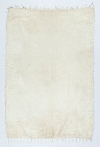 3.7x5.6 Ft New Flat Weave Kilim Rug Made Of Goat's Wool, Plain Cream Bed Cover