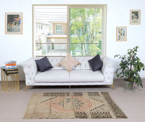 3.7x6.4 Ft Vintage Wool Turkish Oriental Rug. One Of A Kind Handmade Village Rug photo furniture