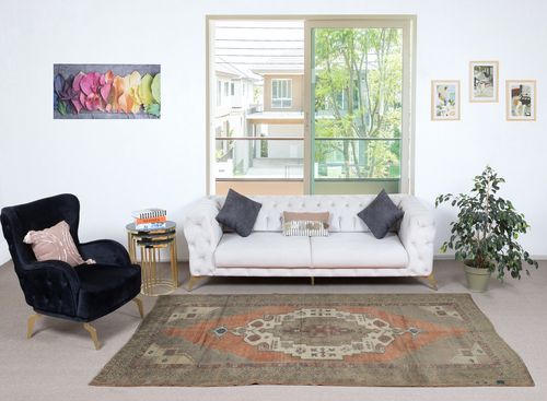 5x9.4 Ft Vintage Turkish Oriental Rug. Unique Handmade Tribal Rug. 100% Wool photo furniture