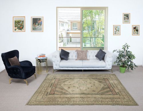 6.8x8.4 Ft West Anatolian Manisa Kula Rug, Vintage Handmade Area Rug photo furniture