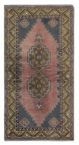 4x7.3 Ft Vintage Handmade Turkish Oriental Rug For Tribal Interiors. All Wool