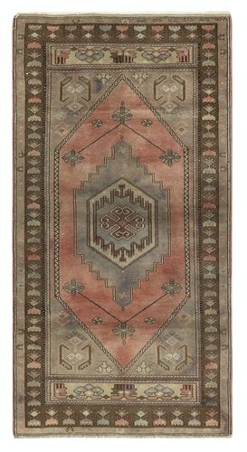 3.8x7 Ft Traditional Vintage Handmade Turkish Rug, 100% Wool