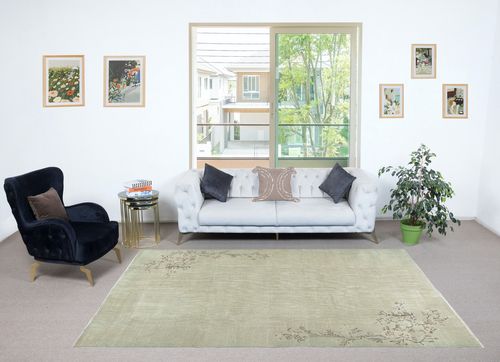 6.7x9.8 Ft One Of A Kind Vintage Sun Faded Area Rug, Art Deco Handmade Carpet photo furniture