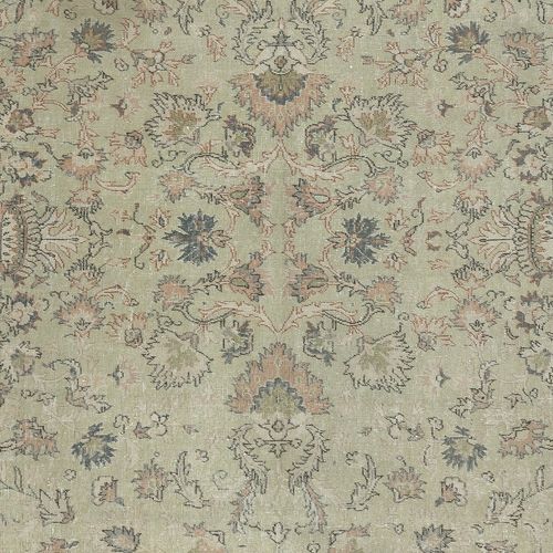8x11 Ft Hand Knotted Turkish Area Rug With Floral Design And Soft Green Field photo 1884.0