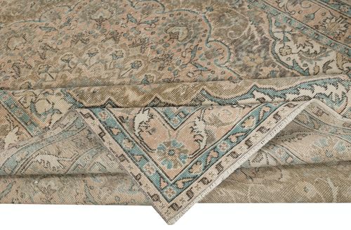 6.7x10.4 Ft Vintage Turkish Wool Area Rug In Muted Colors, Handmade Large Carpet photo for sale