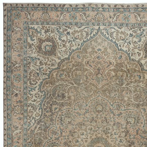 6.7x10.4 Ft Vintage Turkish Wool Area Rug In Muted Colors, Handmade Large Carpet photo Textiles