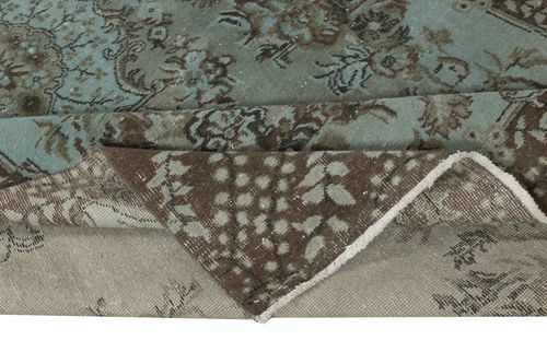 6.7x11.5 Ft Blue Hand Knotted Turkish Rug, Contemporary Medallion Design Carpet photo for sale