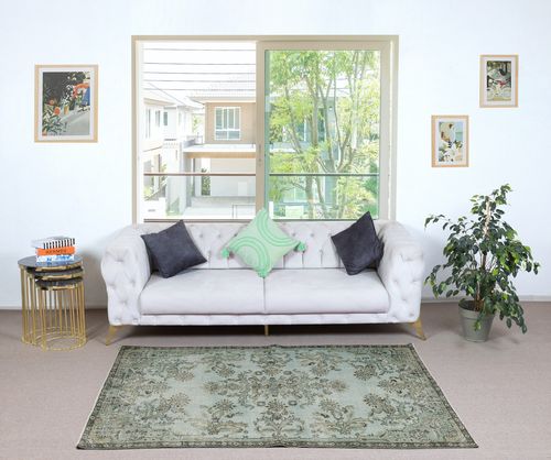 3.8x7 Ft Modern Handmade Light Blue Turkish Accent Rug With Floral Design photo furniture
