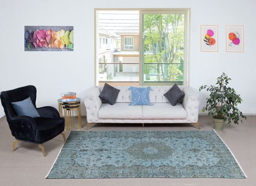 5x9.2 Ft Contemporary Handmade Turkish Area Rug In Blue. Woolen Floor Covering photo furniture