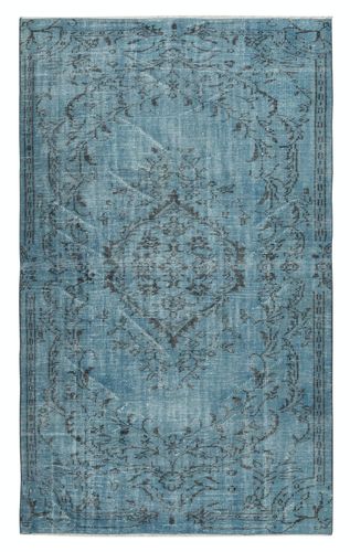5x8.2 Ft Contemporary Hand Knotted Turkish Wool Area Rug Re Dyed In Blue Color