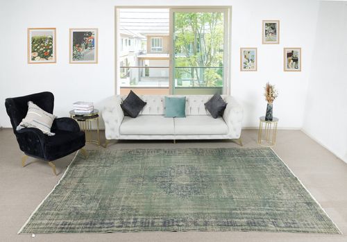 7.4x10.5 Ft Blue Area Rug For Contemporary Interiors, Handmade In Turkey photo furniture
