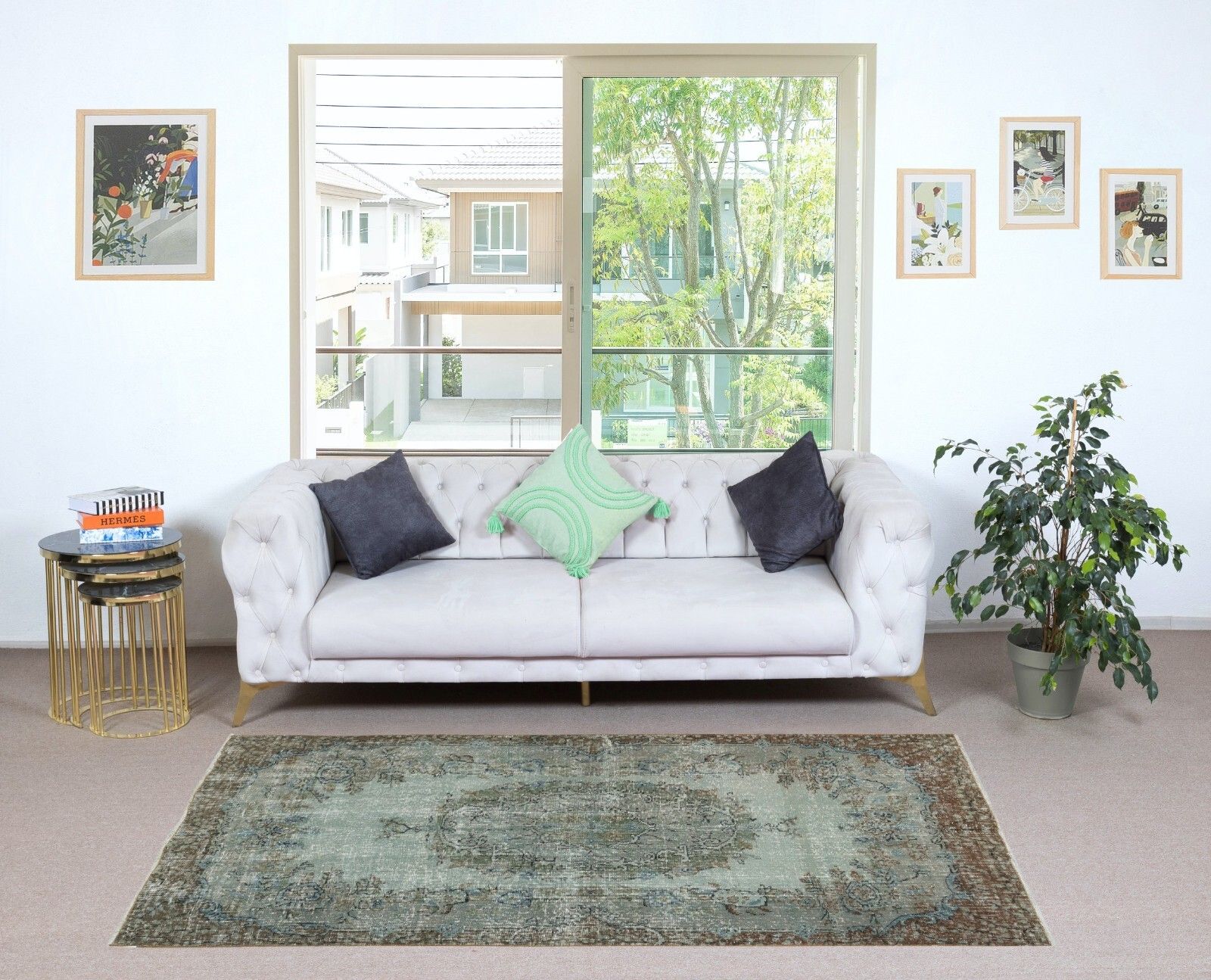 4x7.5 Ft Blue Color Modern Area Rug With Medallion Design, Handmade In Turkey photo furniture