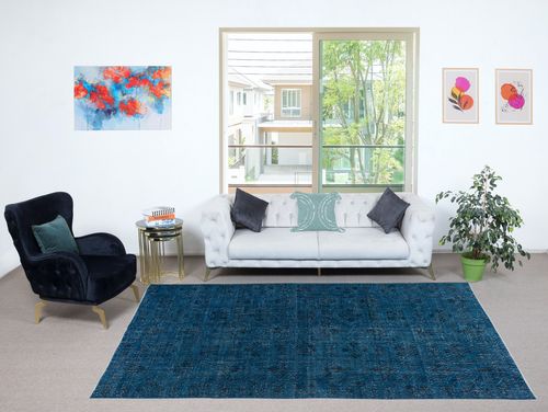 5.7x9.7 Ft Handmade Turkish Wool Area Rug In Blue. Modern Floor Covering photo furniture
