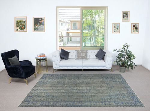 6.3x10 Ft Hand Knotted Blue Color Area Rug, Modern Turkish Floor Covering photo furniture