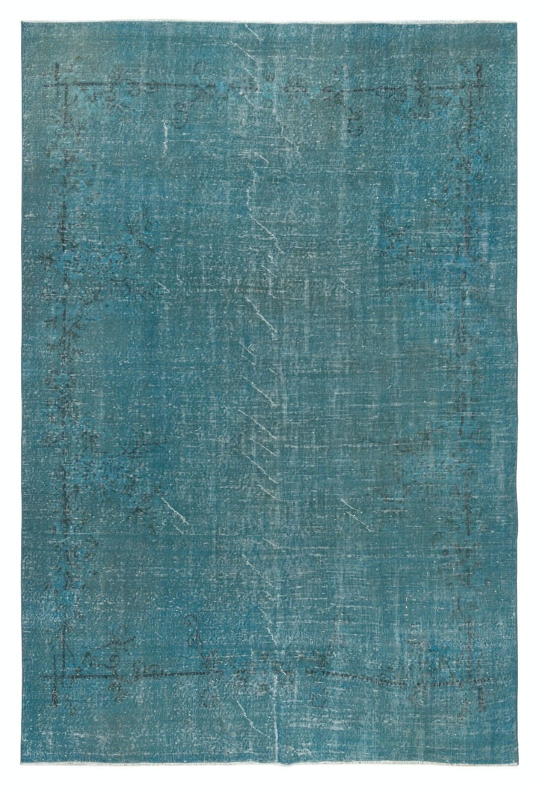 6.7x10 Ft Teal Blue Area Rug For Modern Interiors, Handmade In Turkey