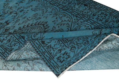5.5x9 Ft Handmade Turkish Area Rug Over Dyed In Blue. Modern Floor Covering photo for sale