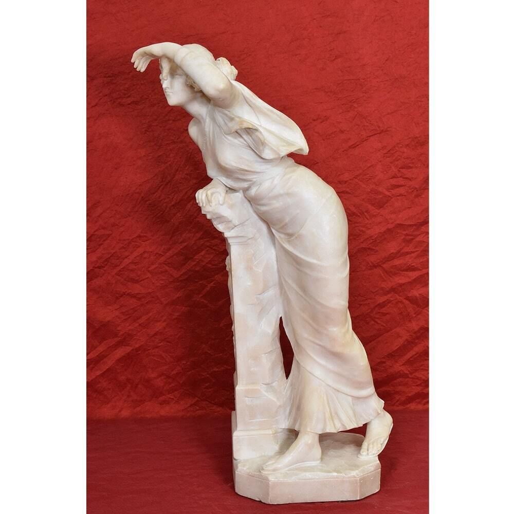 Antique Italian Alabaster Sculptures, Young Girl Sculpture, Giuseppe Gambogi, 19th Century. photo for sale