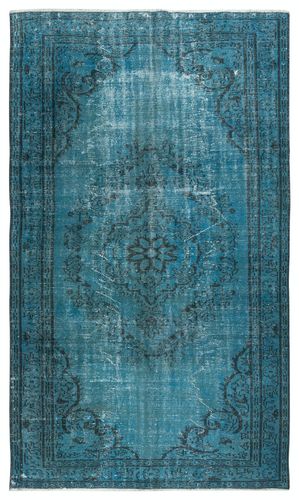 5.6x9.4 Ft Modern Handmade Turkish Area Rug Over Dyed In Blue. Floor Covering