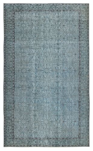 6.5x10.8 Ft Blue Color Over Dyed Rug. Handmade Turkish Rug With Floral Design