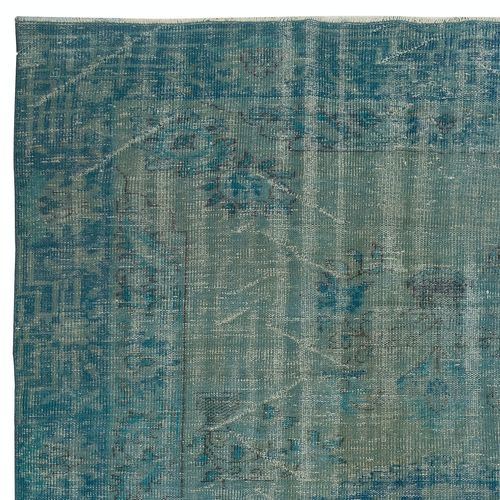 6.5x9.2 Ft Teal Blue Area Rug For Modern Interiors, Handmade In Turkey photo Textiles