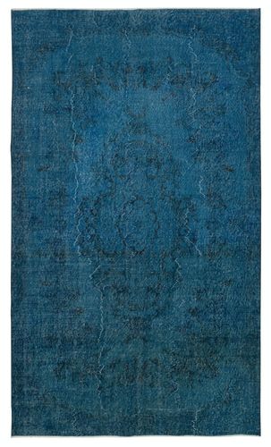 5.6x9.6 Ft Modern Handmade Turkish Area Rug. Blue Color Living Room Carpet
