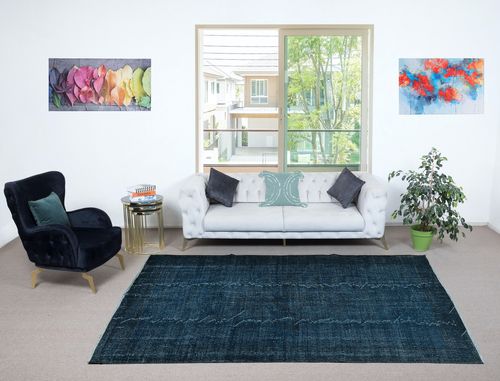 6.2x10.3 Ft Contemporary Handmade Turkish Wool Area Rug In Navy Blue photo furniture