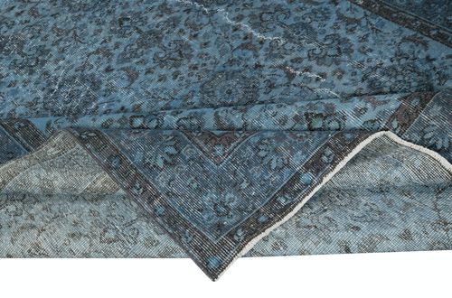 6.6x10.2 Ft Floral Design Handmade Blue Color Turkish Wool Area Rug photo for sale