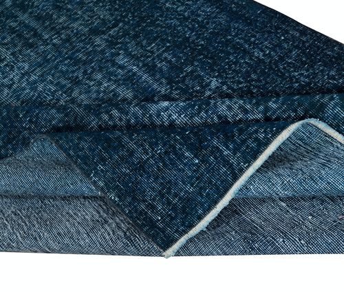 5.3x8.4 Ft Modern Handmade Turkish Area Rug Over Dyed In Solid Navy Blue Color photo for sale