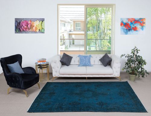 5.7x9 Ft Navy Blue Color Handmade Turkish Wool Area Rug For Modern Interiors photo furniture