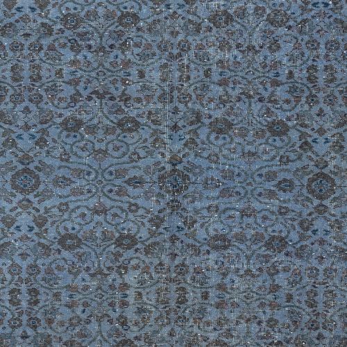 5.6x8.7 Ft Contemporary Handmade Blue Color Turkish Area Rug With Floral Design photo 508.0