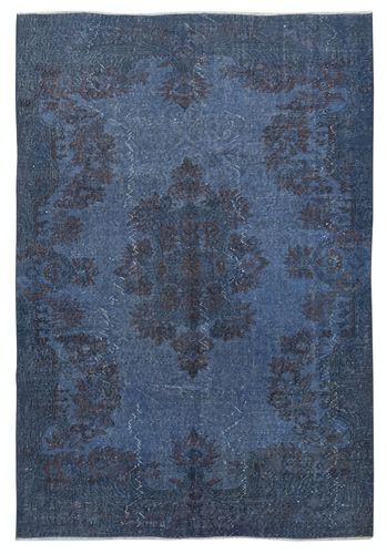 5.7x8 Ft Modern Handmade Turkish Wool Area Rug In Blue. Low Pile Floor Covering