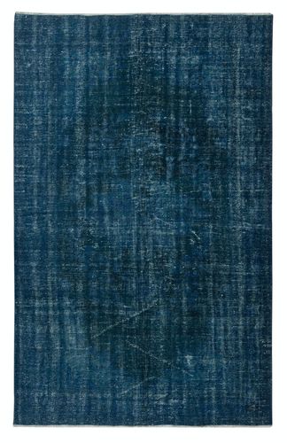 5.7x9 Ft Contemporary Handmade Turkish Area Rug Over Dyed In Navy Blue