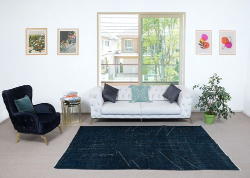 6x9 Ft Solid Navy Blue Color Over Dyed Rug. Home Decor Handmade Turkish Rug photo furniture
