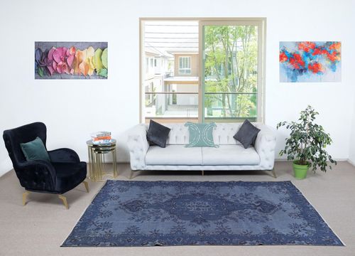5.5x9.6 Ft Modern Medallion Design Area Rug In Blue, Hand Knotted In Turkey photo furniture