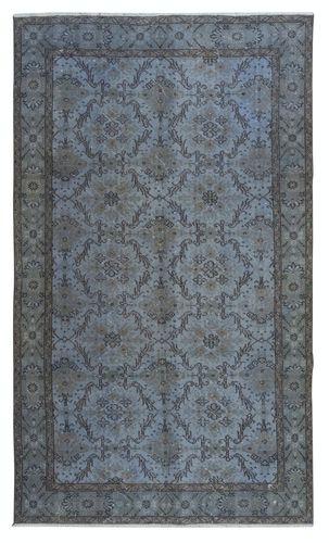 5.4x9.3 Ft Handknotted Blue Color Area Rug, Modern Floral Turkish Floor Covering