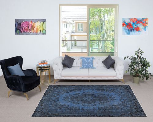5.7x9 Ft Modern Medallion Design Area Rug In Blue, Hand Knotted In Turkey photo furniture
