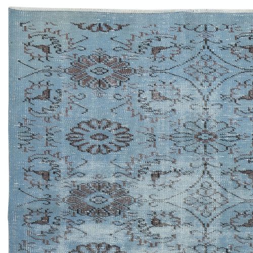5x8.8 Ft Floral Patterned Blue Area Rug For Modern Interiors, Handmade In Turkey photo Textiles