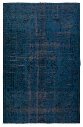 6x9.2 Ft Navy Blue Color Handmade Turkish Area Rug For Contemporary Interiors