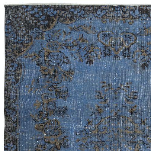 5.6x9 Ft Contemporary Handmade Blue Color Turkish Area Rug With Medallion Design photo Textiles