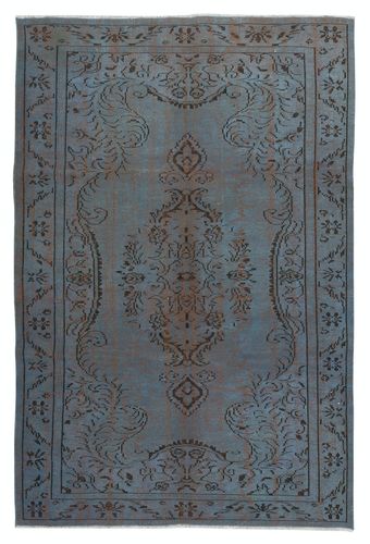 6x8.8 Ft Contemporary Handmade Turkish Area Rug Re Dyed In Blue. Floor Covering
