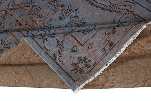 6x8.8 Ft Contemporary Handmade Turkish Area Rug Re Dyed In Blue. Floor Covering photo for sale