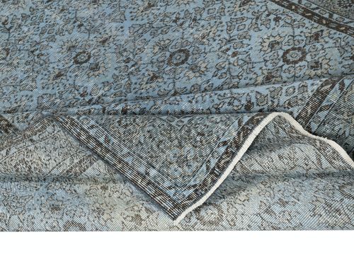 7x11.5 Ft Modern Handmade Blue Color Turkish Wool Area Rug With Floral Design photo for sale