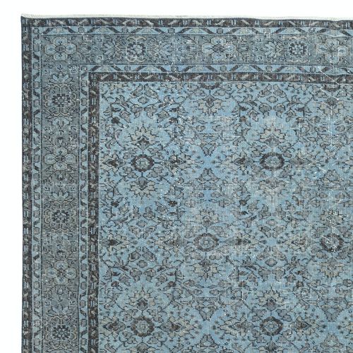 7x11.5 Ft Modern Handmade Blue Color Turkish Wool Area Rug With Floral Design photo Textiles