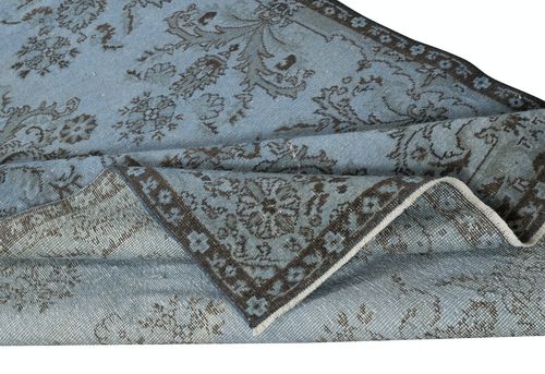 5.2x8.8 Ft Blue Area Rug With Floral Garden Design, Handmade In Turkey photo for sale