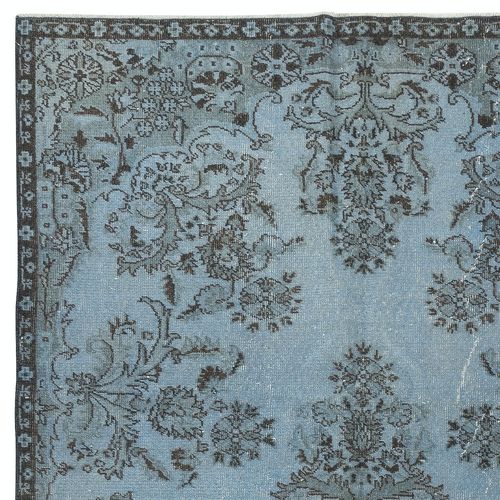 5.2x8.8 Ft Blue Area Rug With Floral Garden Design, Handmade In Turkey photo Textiles